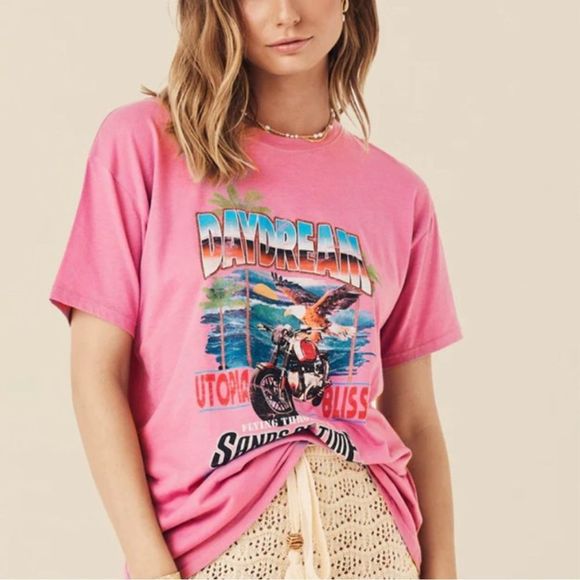 Spell & the Gypsy Collective Designs BNWT Daydream Biker Tee in Flamingo Sz L - Picture 1 of 2